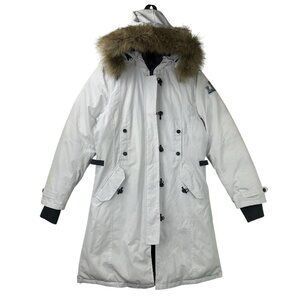 NFL Super Bowl LII Womens Small White Football Jacket Parka Snow 2018 Fur Hooded